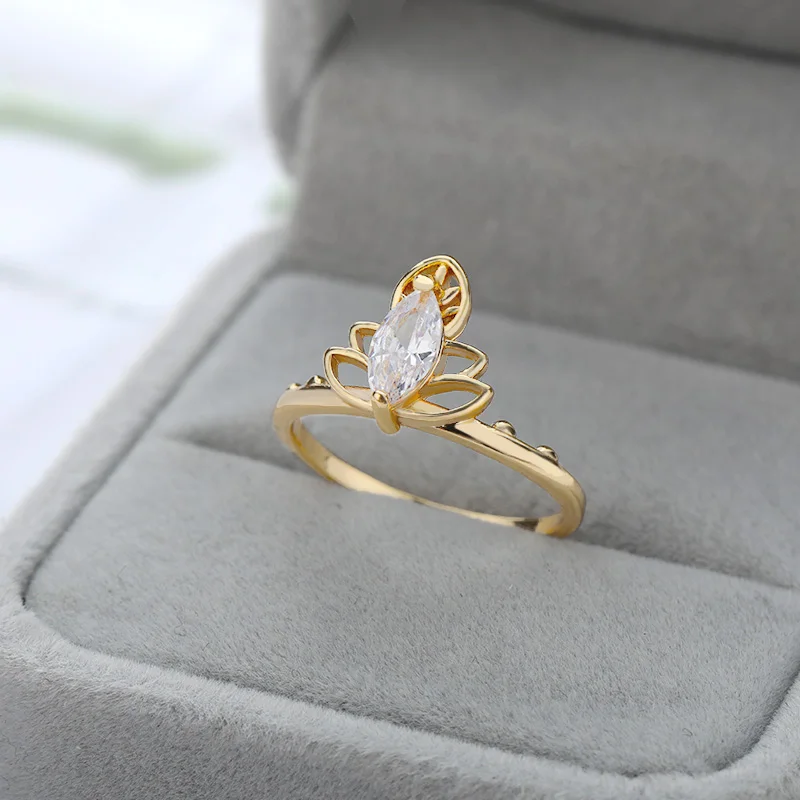 Luxury Lotus Flower Crystal Rings For women Vintage Gold Ring Set Stainless Steel Boho Jewelry Mother's day Beautiful Gifts | Украшения