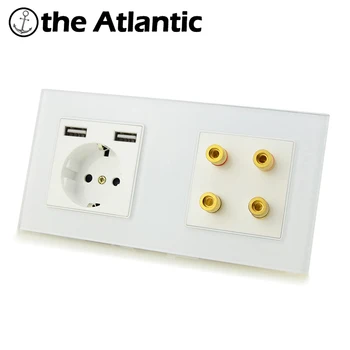 

Atlectric DE EU Standard Plug Socket Sound Speaker Audio Jack Socket Power Wall Electrical Outlet Double Socket
