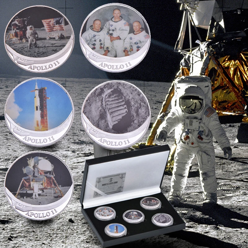 

First Human Landing Moon Commemorative Challenge Coin Apollo 11 50th Anniversary Collectible Coins Souvenir Medal Mens Gifts