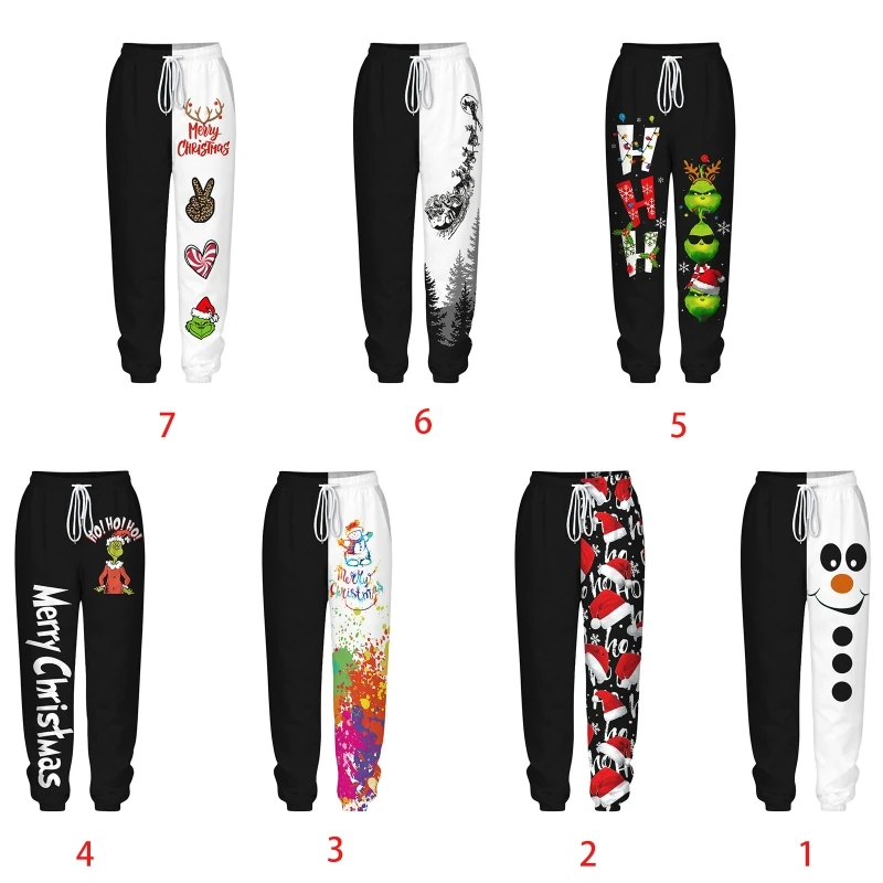 

Women Autumn High Waist Loose Jogger Pants Color Block Christmas Cartoon Printed Sweatpants Funny Drawstring Harem Trousers with