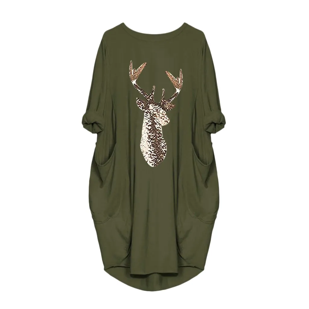 O Neck Long Pocket Christmas Dress