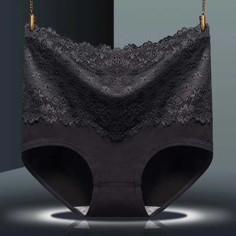 Sexy Women Lace High Waist Cotton Briefs Body Shaping Briefs Lingerie Comfort Panties Solid Color Breathable Safety Short Pants