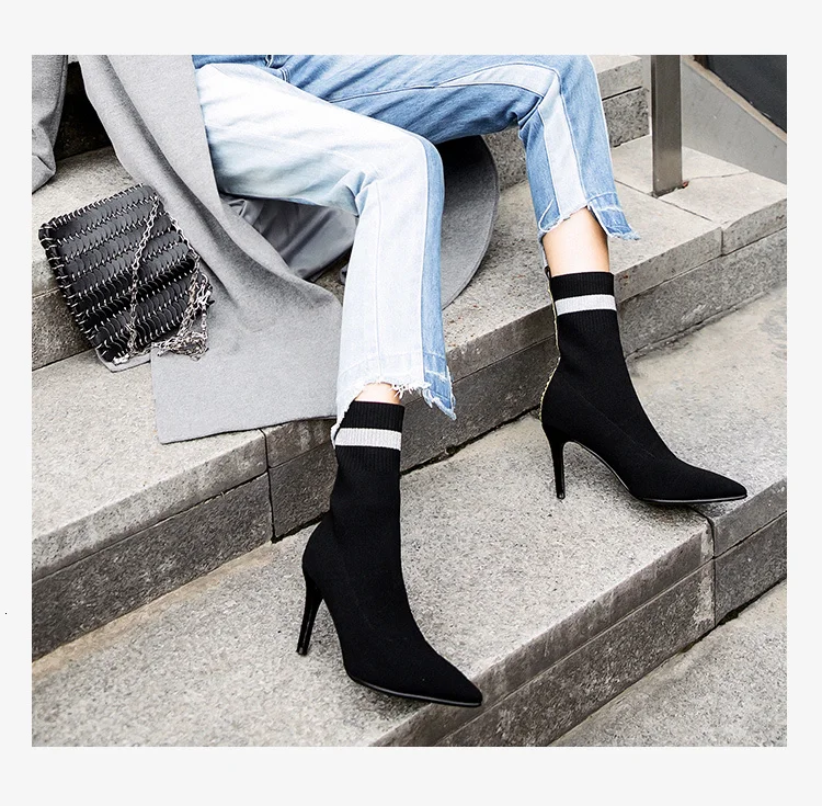 Donna-in/пикантные ботинки на очень тонком высоком каблуке; женская обувь с острым носком из эластичной ткани; натуральная кожа; сезон осень