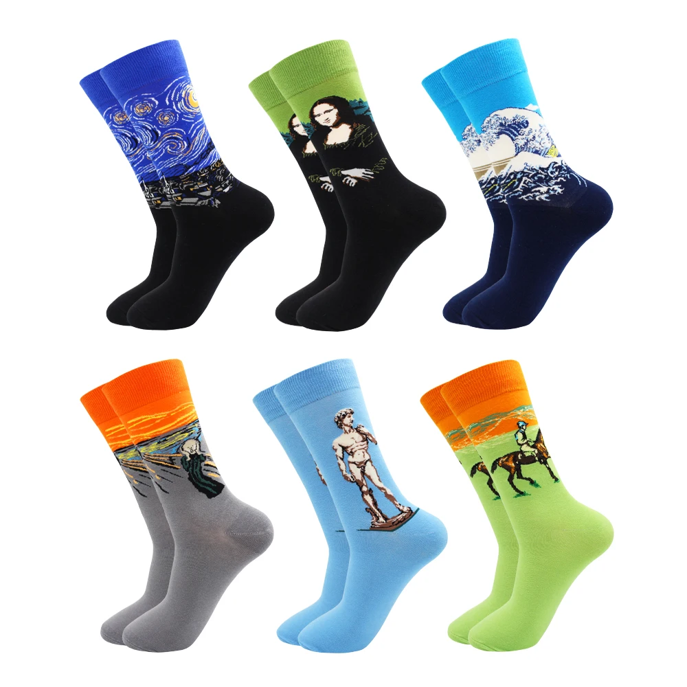 Fashion Casual Women and Mens Socks Art Van Gogh Stripe Harajuku Fruit Animal Sloth Beer Funny Socks Dress Cotton Socks Men