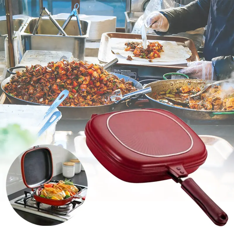

Hot Double-sided Frying Pan Non-stick Baking Tray Portable for Home Kitchen Cooking FQ-ing