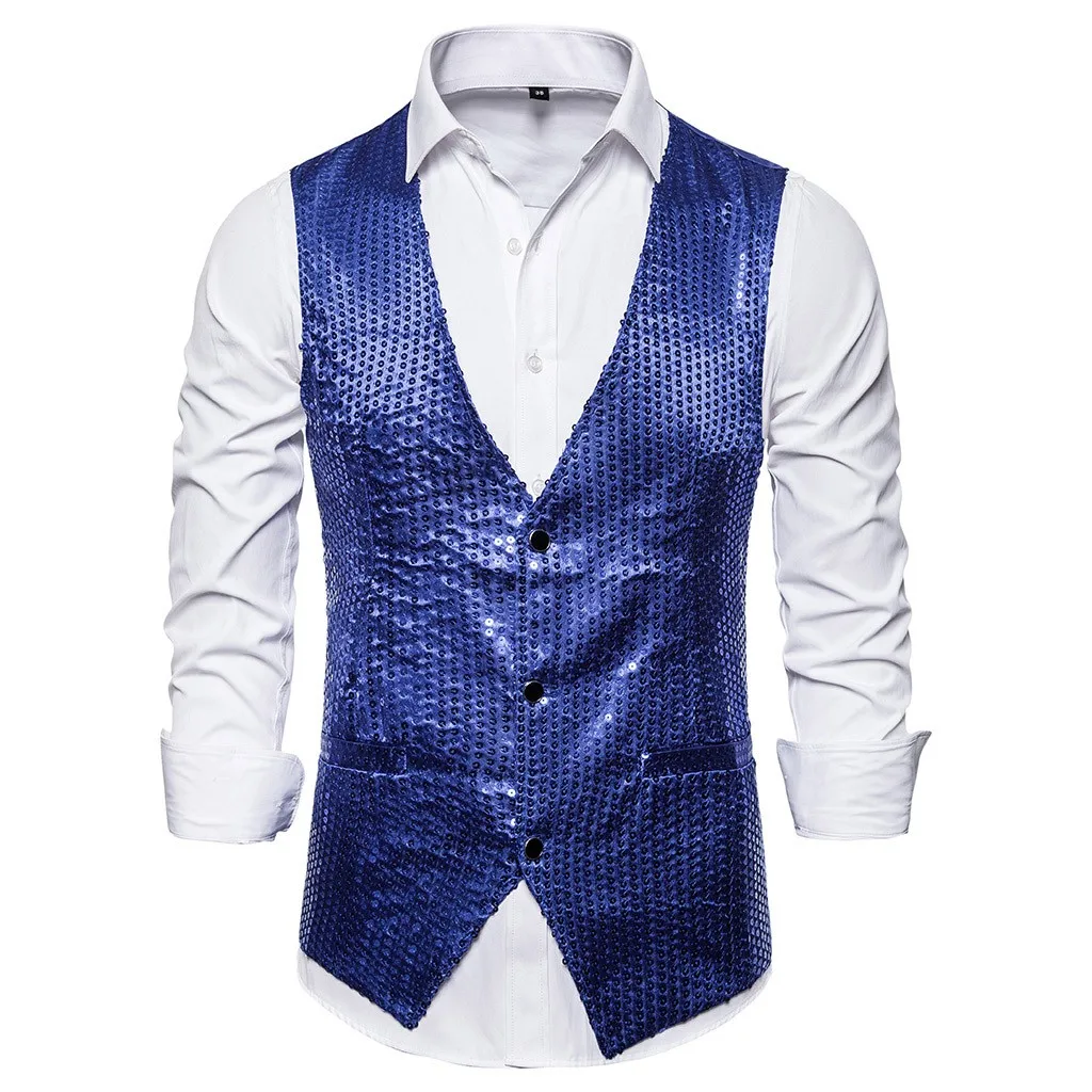 Костюм жилет мужской блейзер блесток Slim Fit бизнес свадебный жилет Формальные шоу жилет d90805