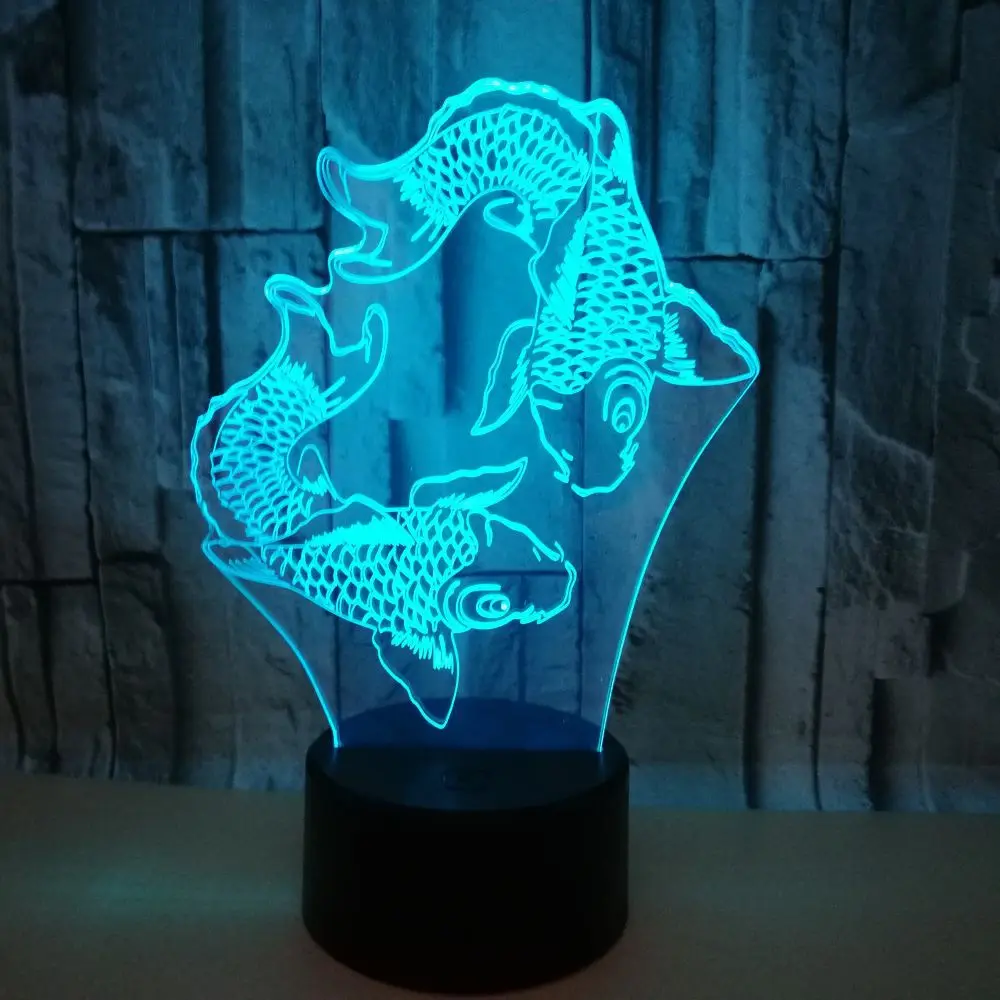 3D моделирование, светодиодный ночник, 7 цветов, меняющая атмосферу рыбы, абстрактная настольная лампа, домашний декор для спальни, детское освещение для сна, подарки
