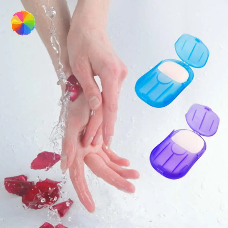 

20Pcs Outdoor Travel Portable Disposable Soap Paper Clean Scented Slice Foaming Box Paper Soap Bathroom Supplies TOB