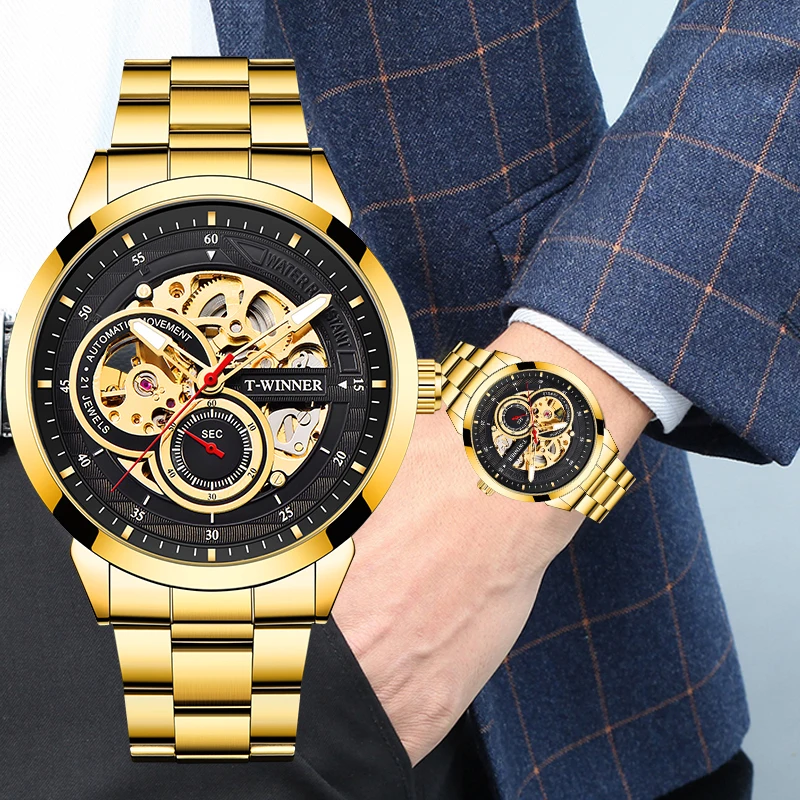 

WINNER Waterproof Chronograph Sports Men's Watch Men's Business Casual Stainless Steel Mechanical Skeleton Watch Reloj Hombres