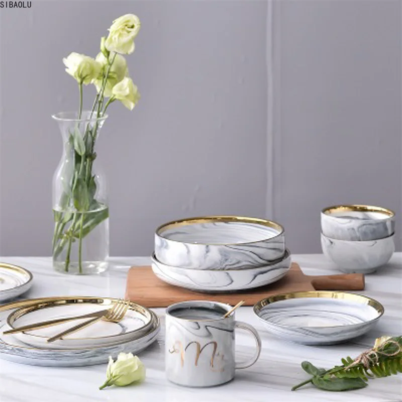 

Top Bone Ceramic Bowl Dinner Set Rice Noodles Bowl Phnom Penh Marble Pattern Series Ceramic Bowl Family Soup Bowl Set