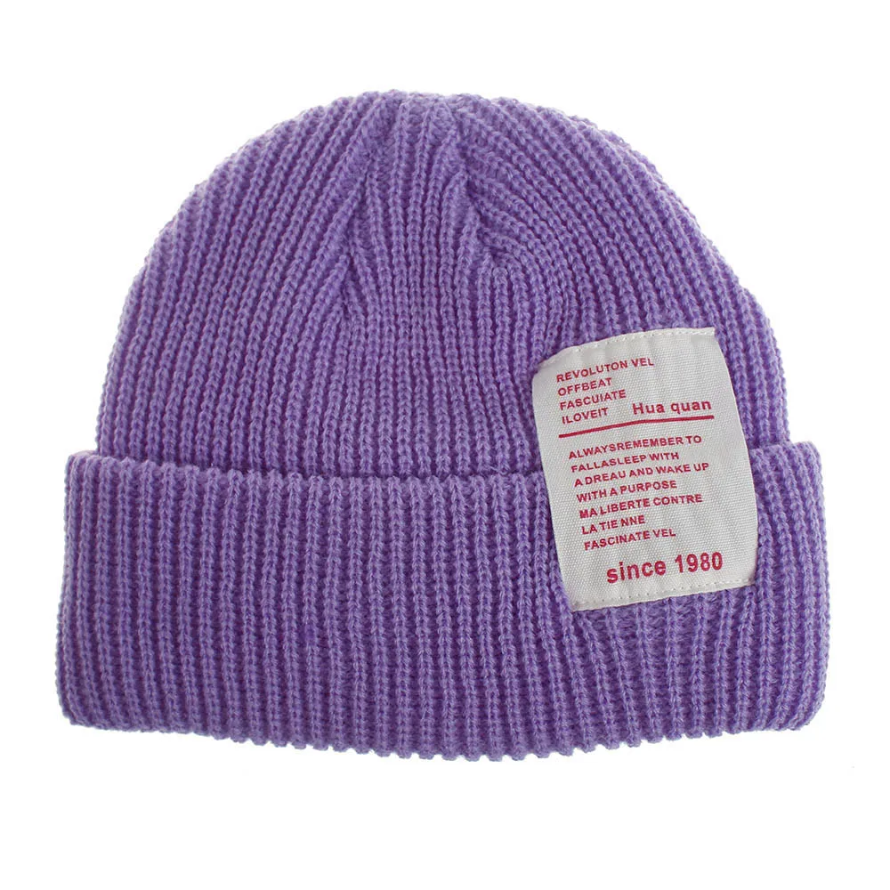 Purple 12 цветов, зимние толстые шерстяные цветные шапки для женщин, женские повседневные вязаные шапки бини, головные уборы Gorros Mujer Invierno - Цвет: Purple