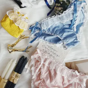 

Girls underwear briefs cotton low waist bow sexy lace hem pleated opa interior femenina panties tanga bragas mujer string femme
