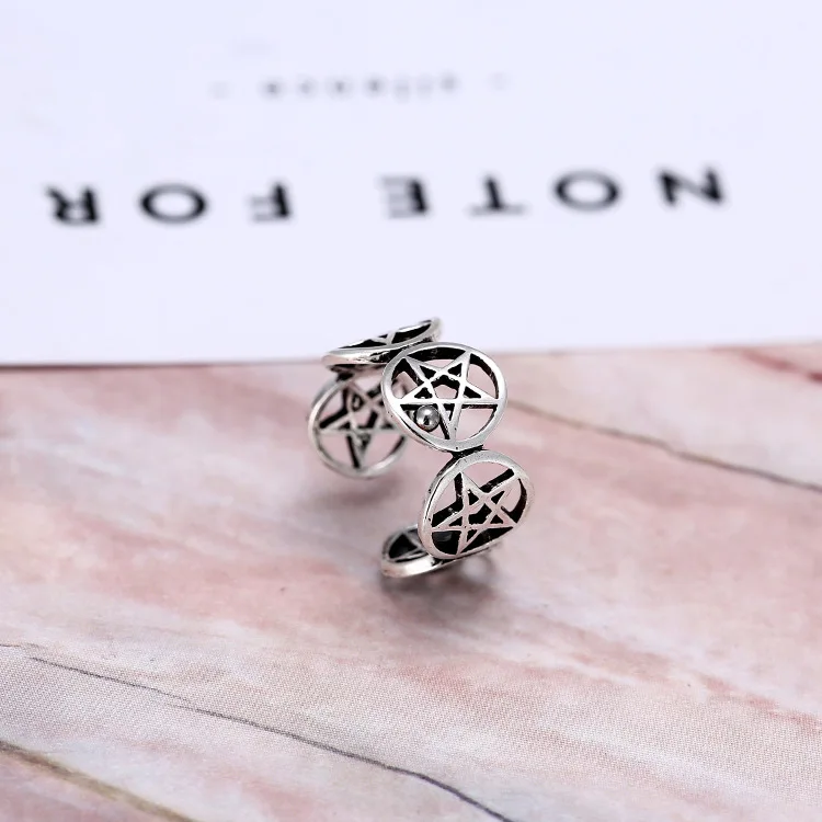 Bohemian Vintage 925 Sterling Silver Circle Star Rings For Women Gifts Girls Open Retro Antique Rings Wedding Jewelry