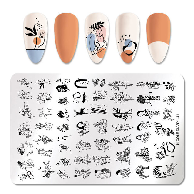 DIARY Line Flower Nail Stamping Plates Chinese Style Letter Pattern Nail Art Stamp Templates Face Leaf Printing Stencil