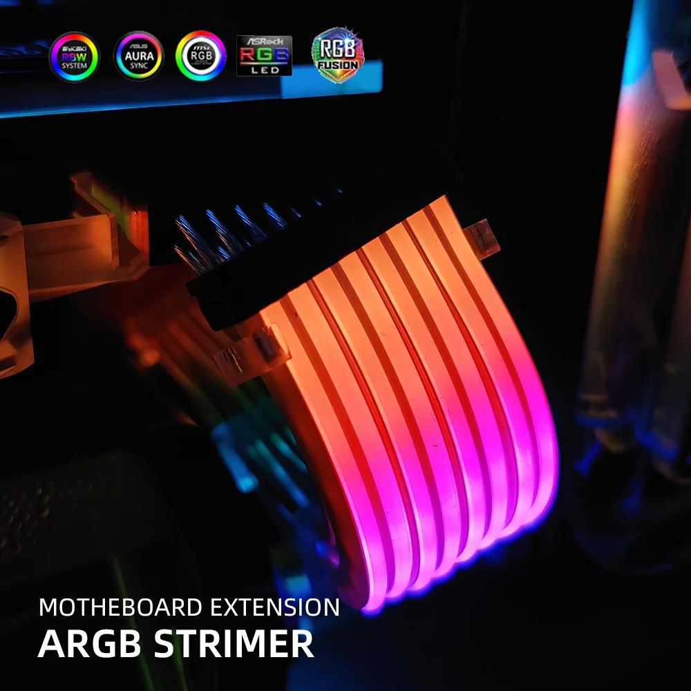 Cabo de Extensão Cabo de Iluminação A-rgb Arco-íris Efeito Néon Strimer Fio 24pin Extensão Motheboard Vga Extender pc Mod Gpu 8pin - Imagem 3