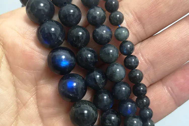 Neerupam colección Natural Labradorita Piedra preciosa perlas de forma redonda Pulsera 