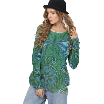 

Autumn Totem Green Printed Loose Sweater Women 2020 Bohemian Long Sleeve Sweater Tops Nitted Jumper Tops Pull Femme D6332