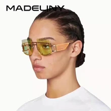 MADELINY брендовые уникальные женские солнцезащитные очки с металлическими заклепками, модные мужские солнцезащитные очки без оправы из сплава, Новое поступление MA500