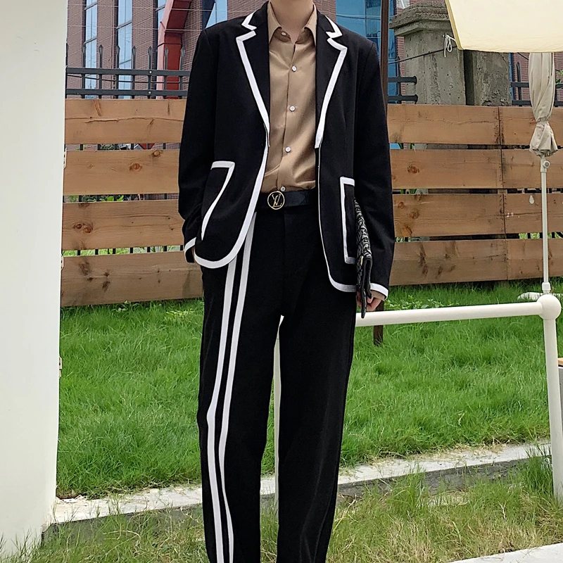 

Men Tuxedo Suit Black Men 2PCS Suits Sets (jacket+pant) Male Streetwear Hip Hop Casual Tuxedo Blazer Suit Jacket Pant Outerwear