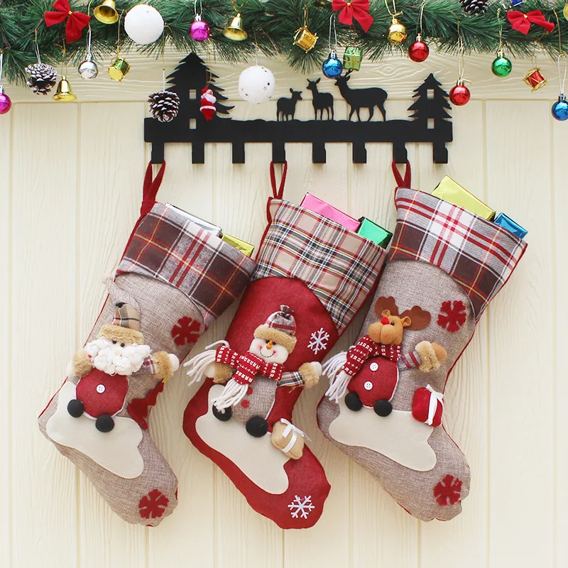 

Christmas Stockings Gift Bag Pocket Christmas Socks Gift Candy Holder Christmas Party Decoration for Home Xmas Tree Ornament 1pc