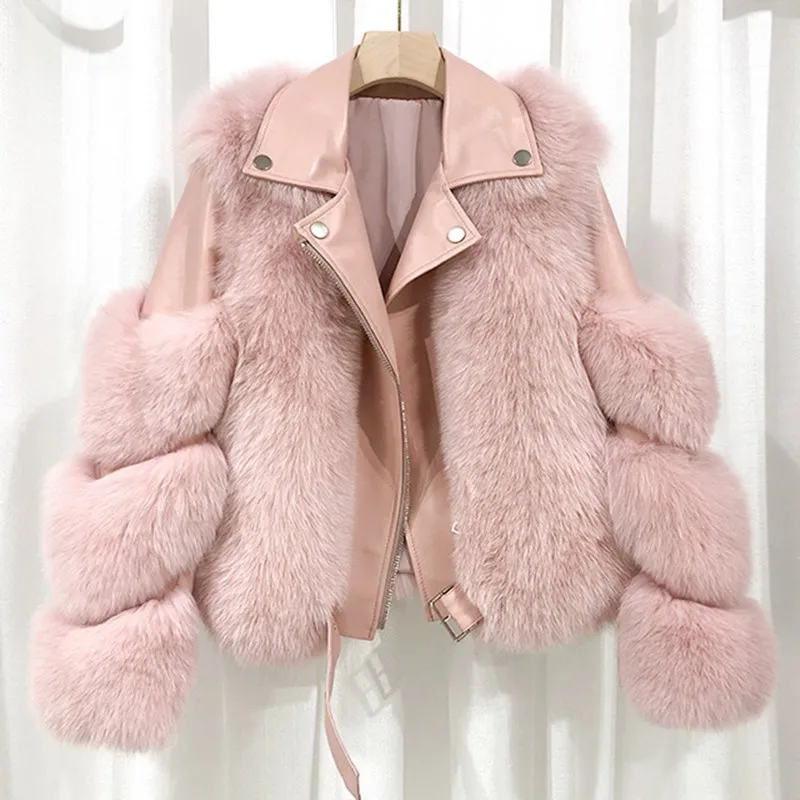 FURSARCAR Fashion Real Fox Fur Coats With Genuine Sheepskin Leather Jacket Wholeskin Natural Fox Fur Outwear Women 2021 Winter