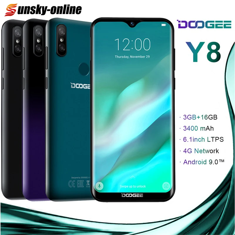 DOOGEE Y8 6 1 ''экран смартфон 3GB + 32GB Android 9 0 двойная задняя камера 3400mAh мобильный