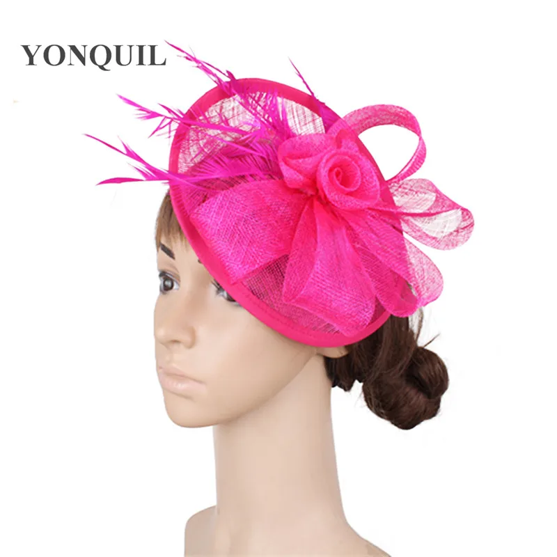 hot pink Sinamay Свадебная мода волос чародей шляпа заколка для волос для невесты элегантный шоу гонки fedora шляпы головная повязка торжественное платье головные уборы Дерби - Цвет: hot pink
