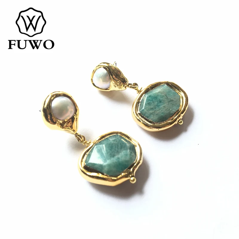 Amazon Stone Earring FUWO натуральный жемчуг Роза Кристаллические серьги с золотой отделкой элегантного Amazon Stone серьги в виде капель для Для женщин пляжные украшения ER542 - Окраска металла: Amazon Stone Earring