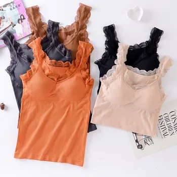 

Autumn Bottoming Vest Lace Camisole With Chest Pad Female Sexy Beauty Back Tank Tops T Soft