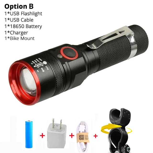 10000 Lumens Bike Light Ultra-Bright Zoom T6 Bicycle Front LED Flashlight Lamp USB Rechargeable Cycling Light By 18650 Battery - Цвет: Option B