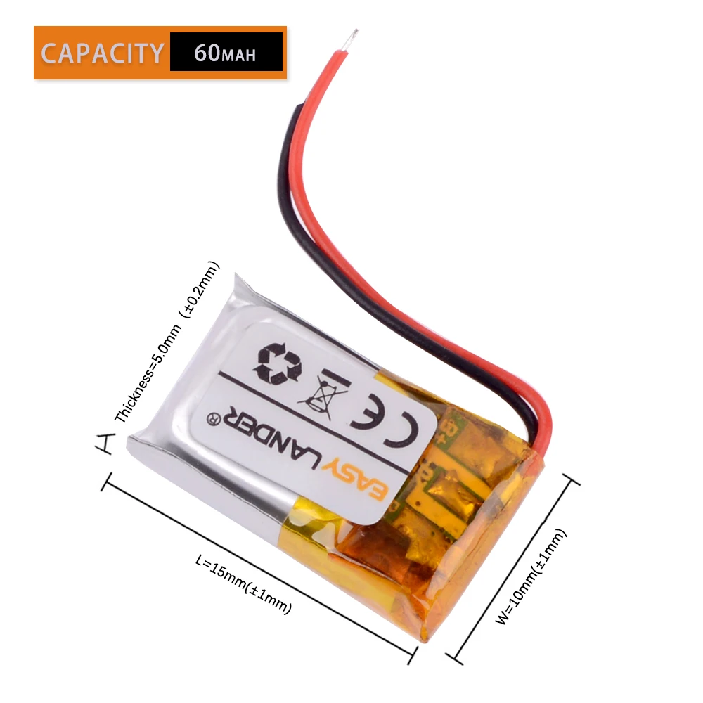 incredible  501015 60mAh 3.7v lithium Li ion polymer rechargeable battery For MP3 MP4 DVR GPS mp5 toys DVR Spor