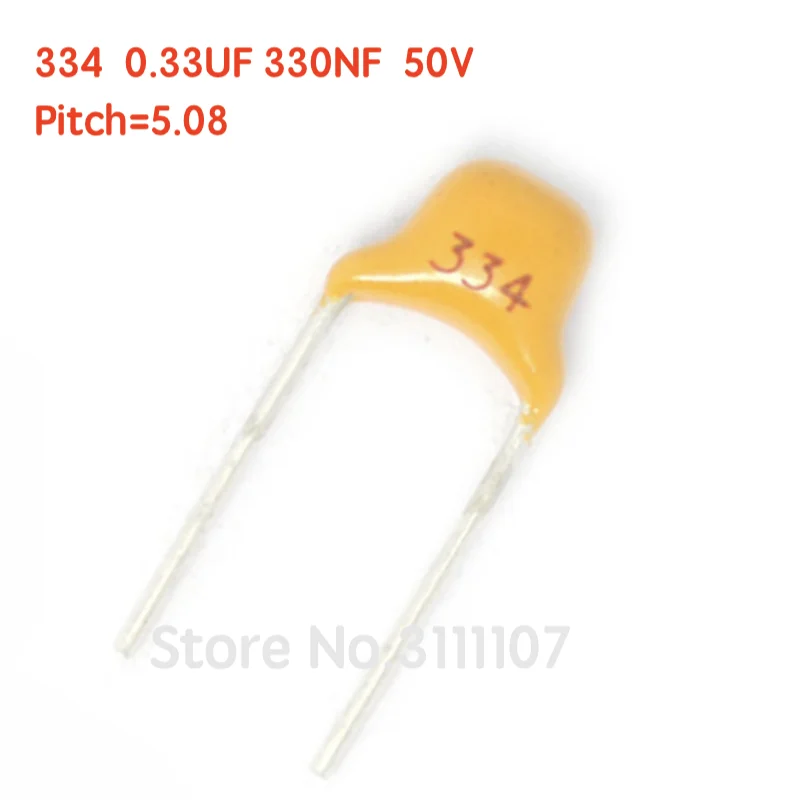 100pcs/lot 0.33uF 334 50V 330nF 334M  Multilayer ceramic capacitor 0.33uF 334 50V 330nF 334M  P=5.08mm