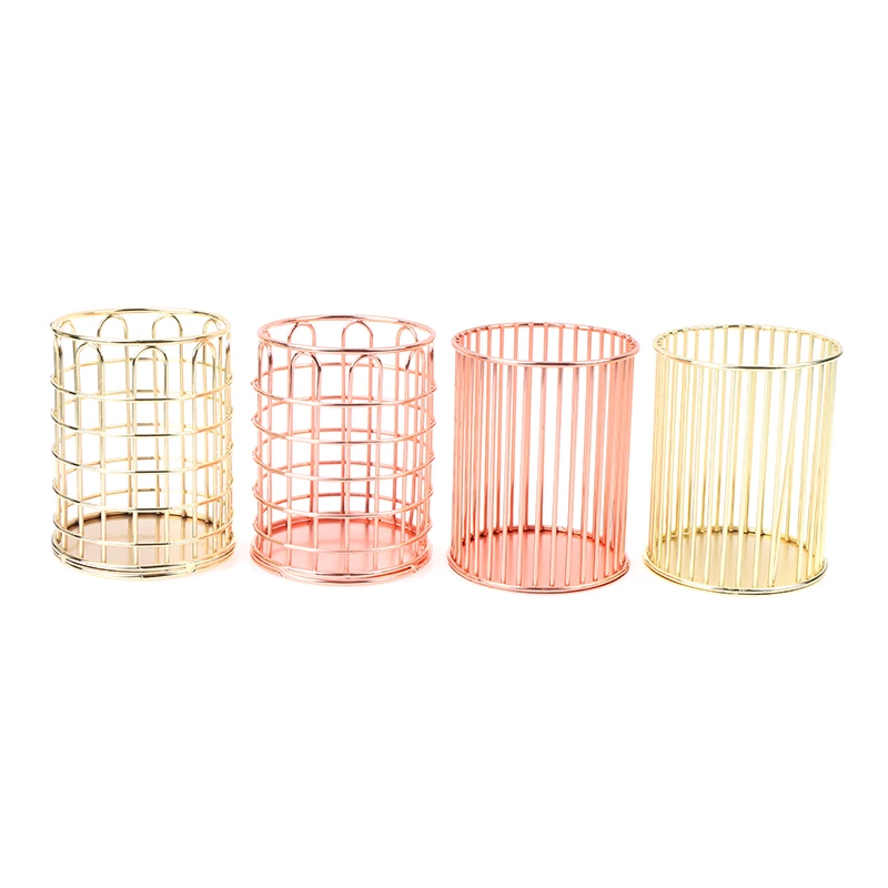 Pen Holder Desktop Office School Storage Case Metal Gold Rose Gold Box Desk Pen Pencil Organizer Home Decor Makeup Storage