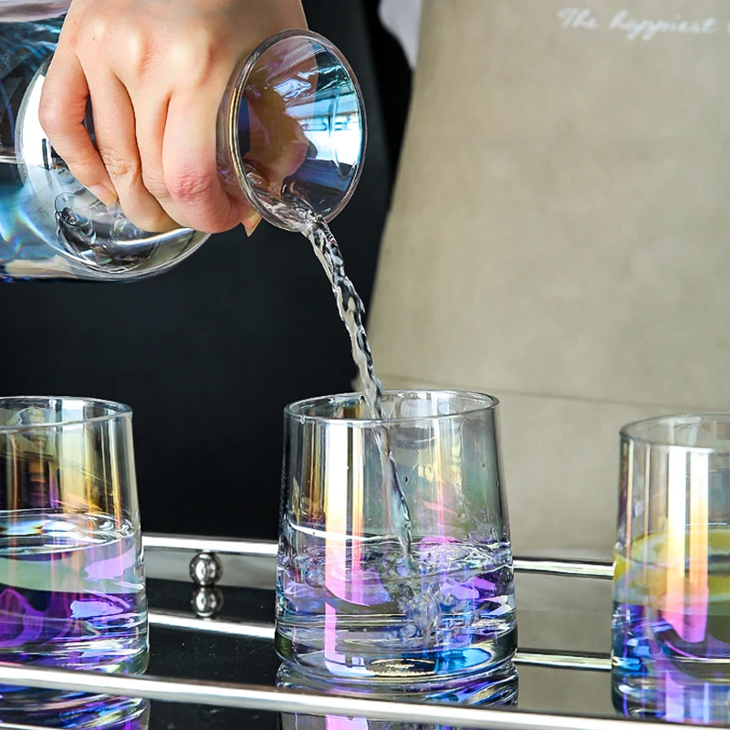 Colorful Glass Water Jug Cup Set Fruit Juice Cold Water Bottle Cups Set Teapot Household High Capacity Kettle Pitcher Drinkware