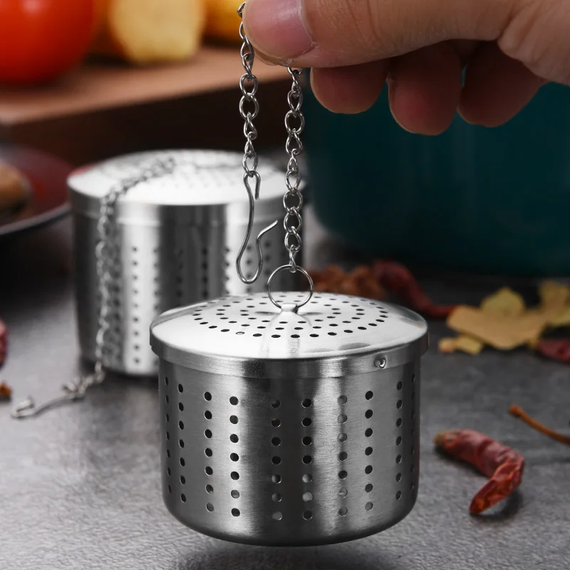 Stainless Steel Teapot Tea Infuser Strainer Cylindrical Tea Leak Spice Filter Seasoning Balls Hanging Chain Kitchen Accessories
