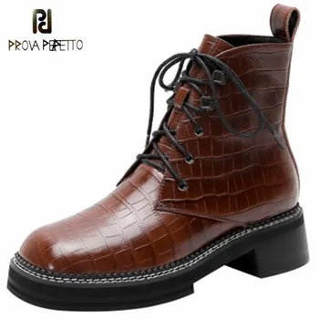 

Prova Perfetto Retro Boots Women Fashion White Sewing Round Toe Zapatillas Mujer Mature Cross-tied And Thick Bottom Short Boots