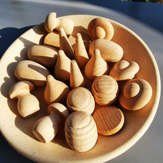 6pcs Handmade Painting Beech Wooden Dolls Loose Parts /DIY Painting Wood Honeycomb Mushrooms Cones Droplets Acorns Creative Toy 5