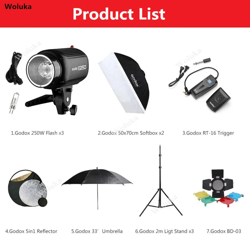 750 Вт GODOX 3x250 Вт E250 компактная вспышка строб студия осветительная Головка Комплект CD50 T03 RR1