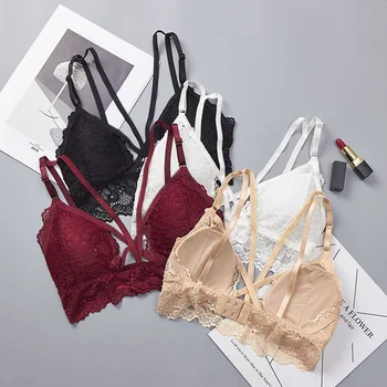 

Sexy Bra Fashion New Deep V Lace Silk Print Hollow Ladies No Steel Ring One-Piece Bra