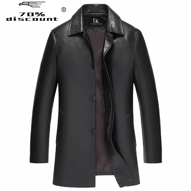 

2020 Spring Autumn Long Genuine Leather Jacket Men's Windbreaker Slim Leather Jackets Men 200%Sheepskin Coat 82Y25 YY259