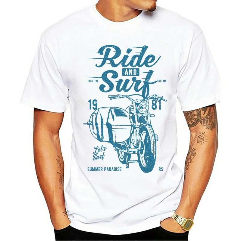 

t shirt Divertente Maglia Uomo Con Stampa Estiva Colorata Sidecar Ride and Surfer Printed Men Clothes Top Tee