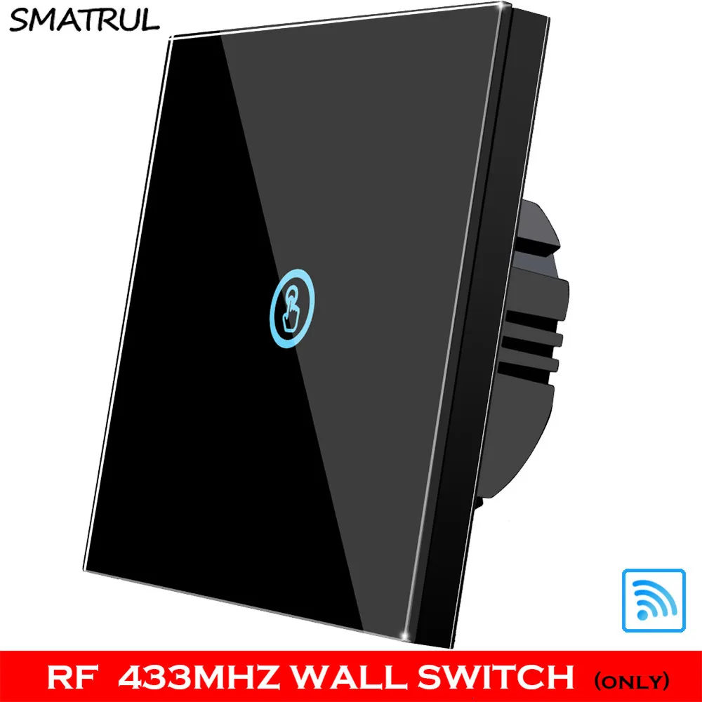 black RF 1 gang WALL SMATRUL 1 2 3 банда умный беспроводной сенсорный выключатель светильник 433 МГц РЧ пульт дистанционного управления стеклянный экран настенная панель 110 В 220 В Светодиодная лампа ВКЛ. ВЫКЛ - Цвет: black RF 1 gang WALL