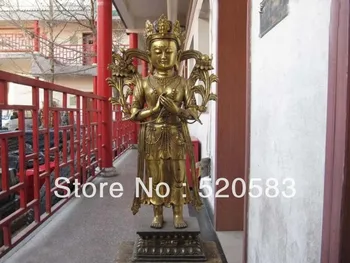 

31"Tibet Fane classic Bronze Gild Stand Bodhisattva Kwan-Yin padma Buddha Statue