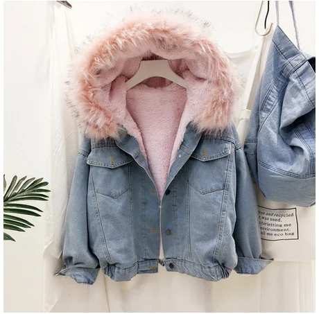 incredible  SAGACE Velvet Thick Denim Jacket Female Winter Big Fur Collar Korean Locomotive Lamb Coat Female St