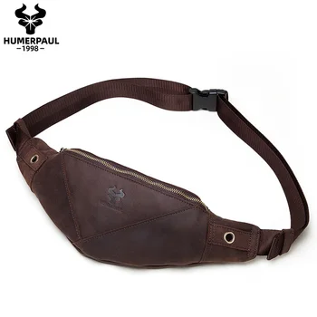 

Crazy Horse Leather Waist Bag For men Travel Waist Pack Vintage Small Fanny Pack Male Belt Pouch Bag Casual Cell Phone Chest Bag