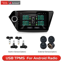 Junsun USB monitorowanie ciśnienia w oponach System alarmowy Android nawigacja TPMS z 4 czujniki wewnętrzne do samochodu nawigacja z odtwarzaczem DVD