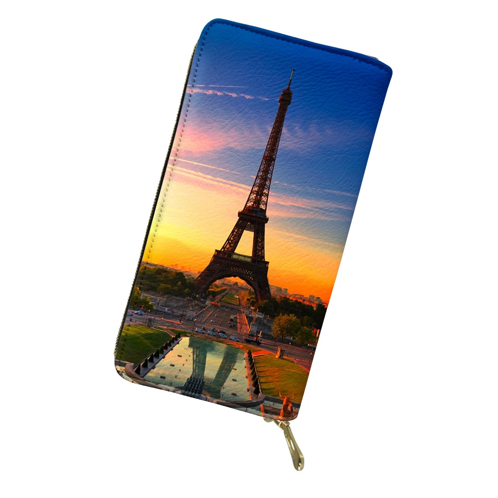 As Picture THKIN PU Leather Wallets with Paris Eiffel Tower and Love Pattern Ladies Zipper Purse Personalized Girls Print Money Coin Bag - Цвет: As Picture