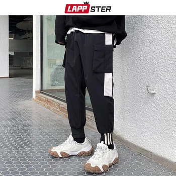 

LAPPSTER Mens Color Block Black Cargo Pants Streetwear 2020 Mens Spring Japanese Hip Hop Track Pants Male Patchwrok Trousers 5XL