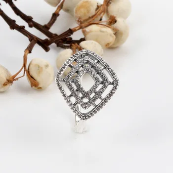 

100% 925 Sterling Silver Pan Ring Creative Classic Geometric Line Simple Hollow Ring For Women Wedding Party Fashion Jewelry