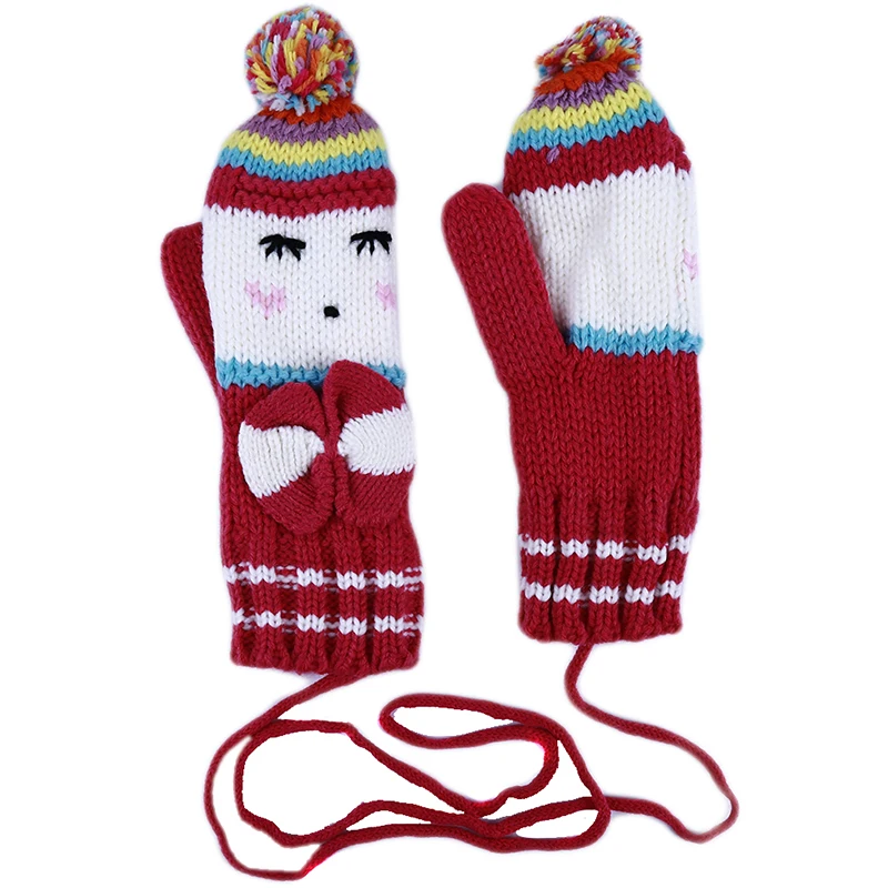 Зимние Мультяшные перчатки на полный палец, варежки для женщин, Invierno Mujer, акриловые теплые плотные перчатки, модные наручные перчатки для девочек